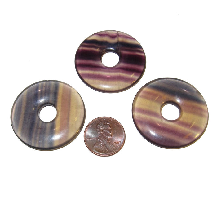Fluorite Amulet Set of 3 Beautiful Donut Stones Meditation Charms