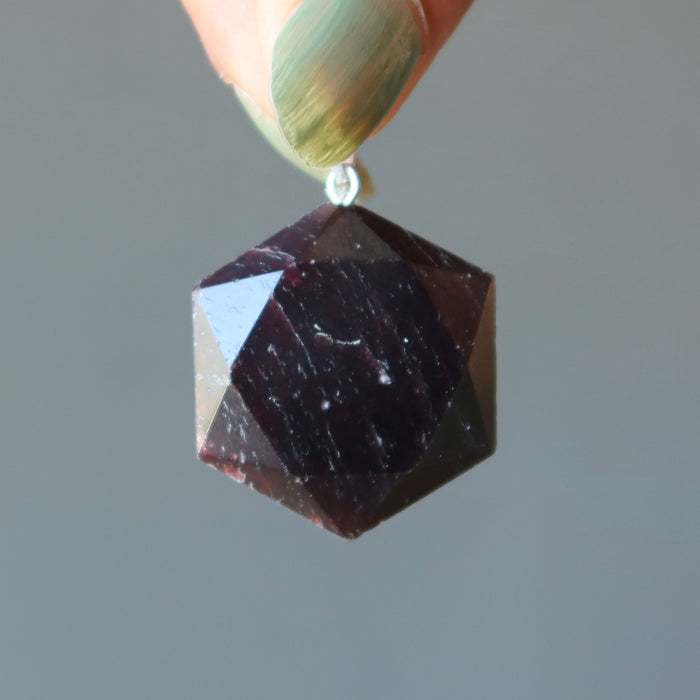 red garnet hexagon pendant