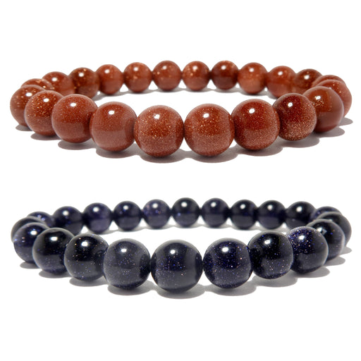 golden brown and dark blue glittering goldstone bracelet set