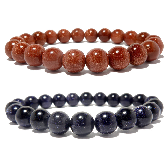 golden brown and dark blue glittering goldstone bracelet set