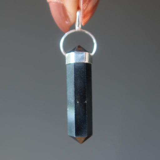 hematite double terminated point sterling silver pendant