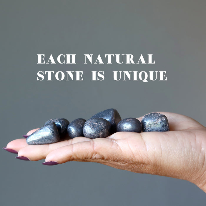 Hematite Tumbled Stone Set on the palm