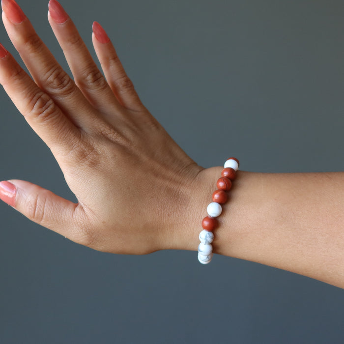 wearing Howlite Red Jasper Bracelet