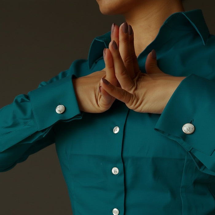 woman modeling howlite cufflinks