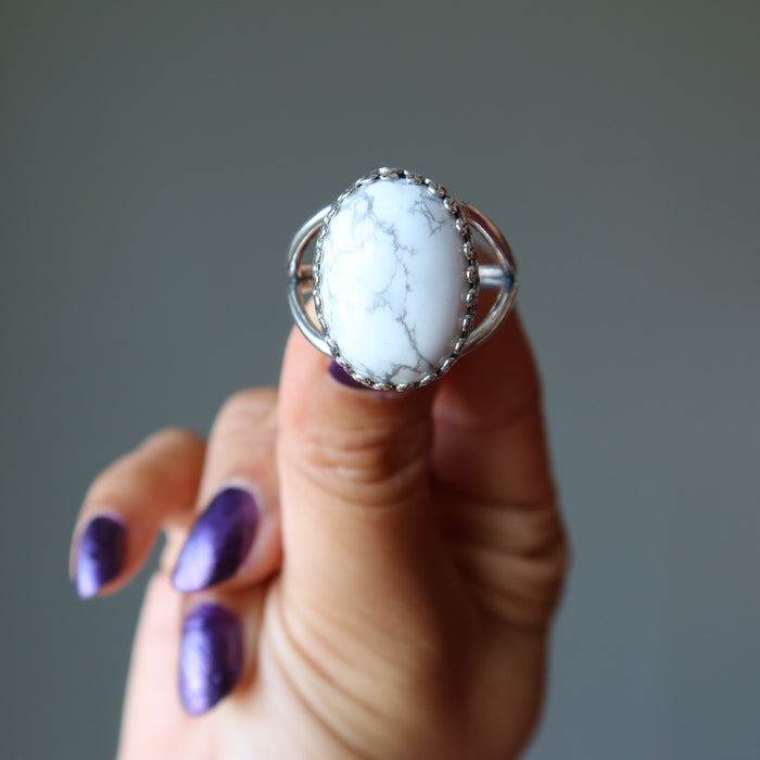 howlite sterling silver adjustable ring