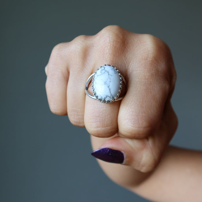 howlite sterling silver adjustable ring