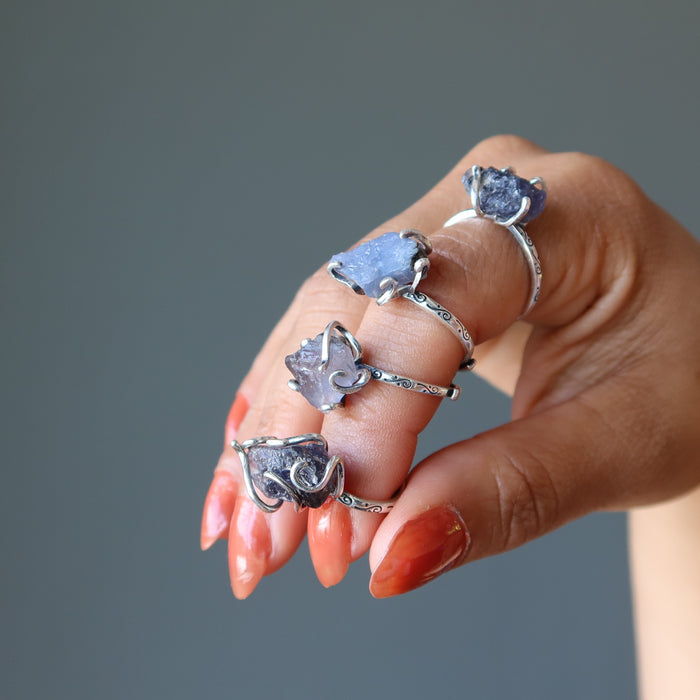 Iolite Ring Rich Blue Stone Sterling Silver Adjustable