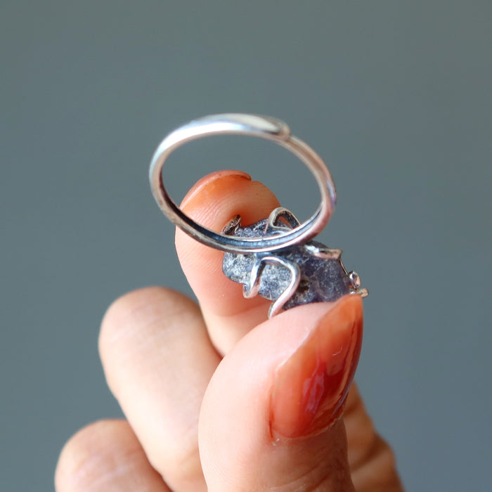 Iolite Ring Rich Blue Stone Sterling Silver Adjustable