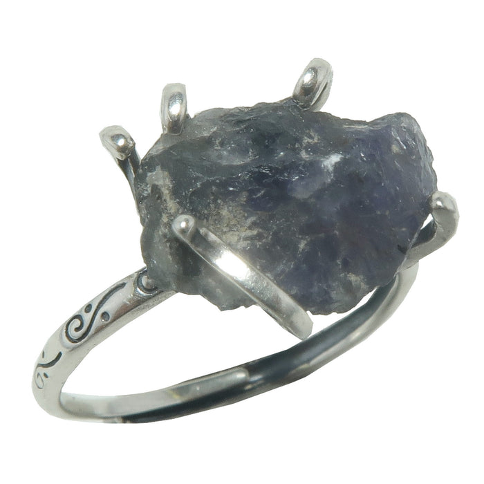 Iolite Ring Rich Blue Stone Sterling Silver Adjustable