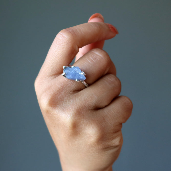 Iolite Ring Rich Blue Stone Sterling Silver Adjustable