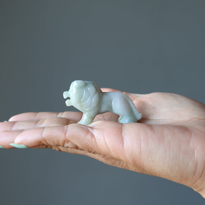 Jade Lion Lucky Life Leader Green Jadeite Crystal Animal Figurine