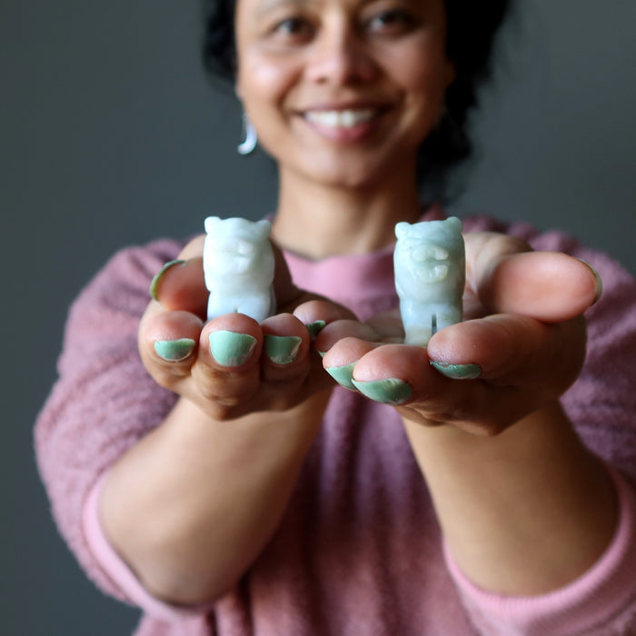 Jade Lion Lucky Life Leader Green Jadeite Crystal Animal Figurine