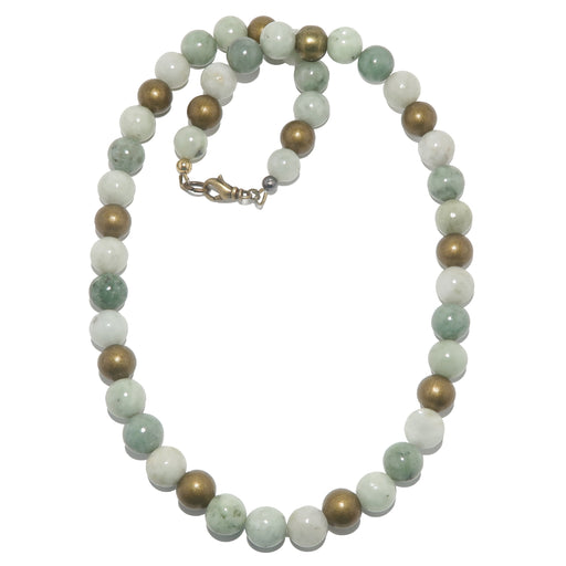 beaded jade and brass necklace