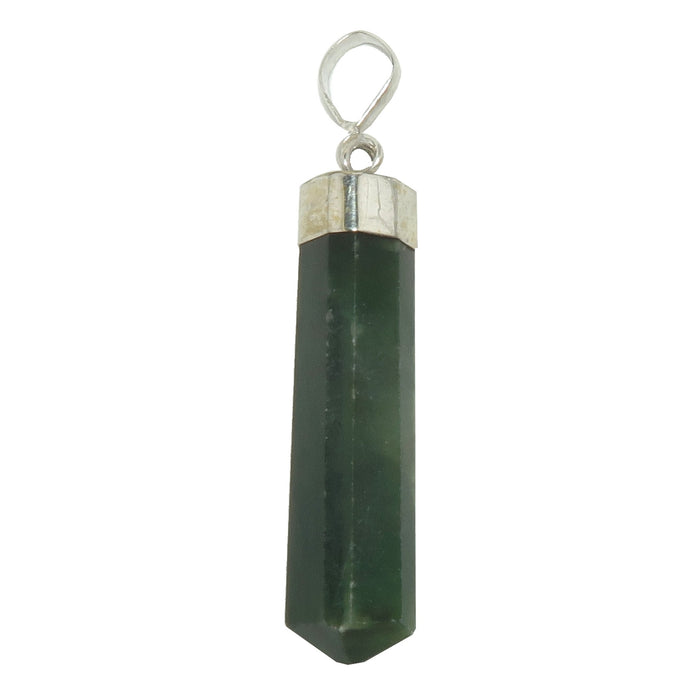 dark green nephrite jade point on sterling silver pendant