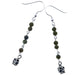dark green jade beads on silver skull dangle earrings