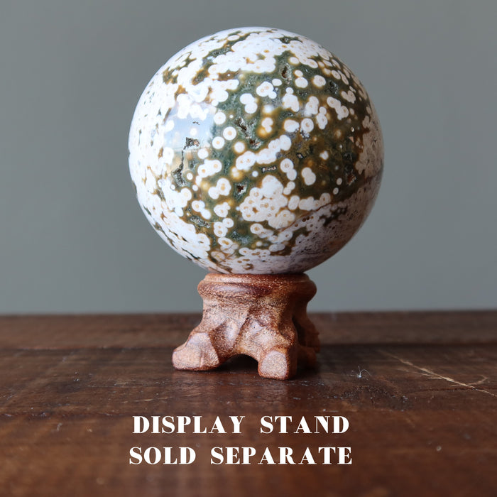 spotted ocean jasper sphere on ball stand