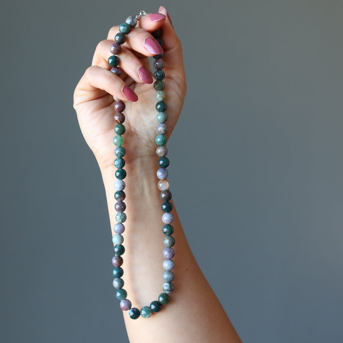 hand holding Earth Colors Round Bead Jasper Necklace