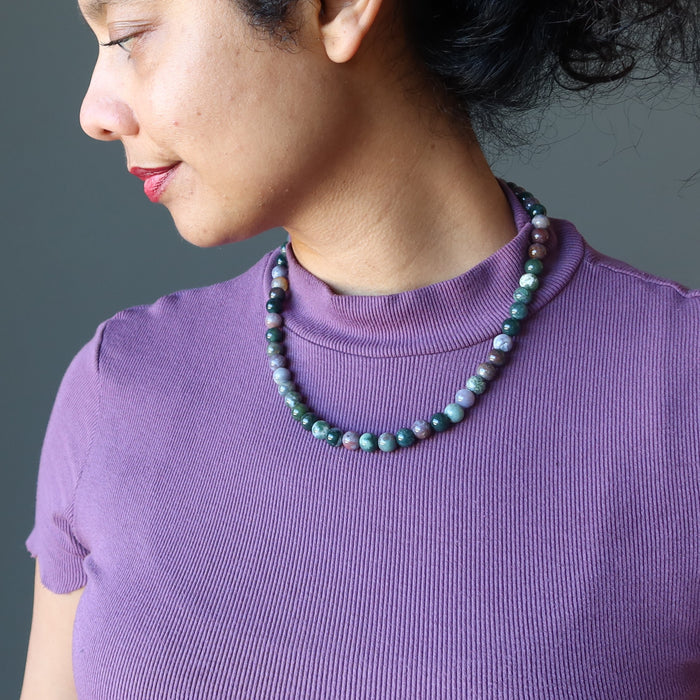 sheila of satin crystals wearing Earth Colors Round Bead Jasper Necklace