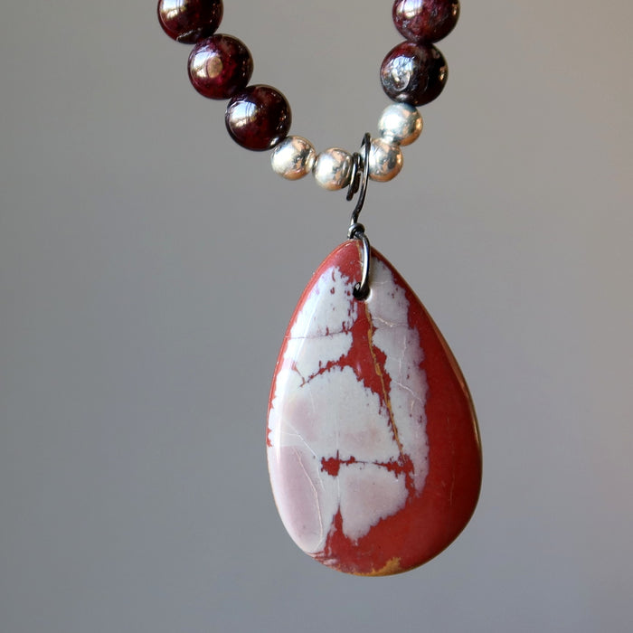 mookaite jasper and red garnet beaded necklace