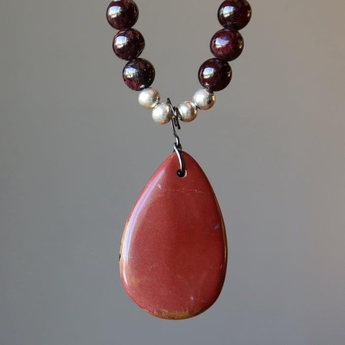 mookaite jasper and red garnet beaded necklace