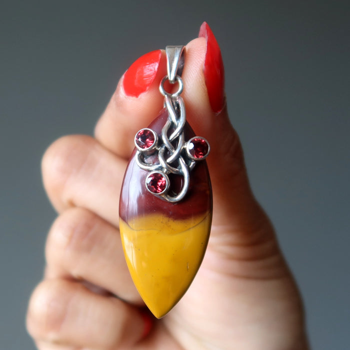 mookaite jasper and garnet pendant