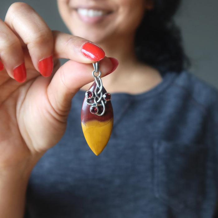 mookaite jasper and garnet pendant
