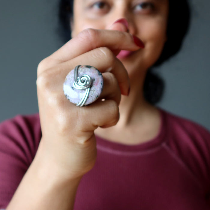 woman wearing purple jasper ring
