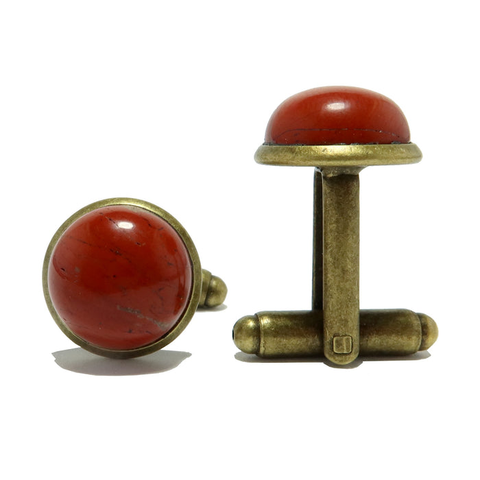 red jasper cufflinks in antique bronze