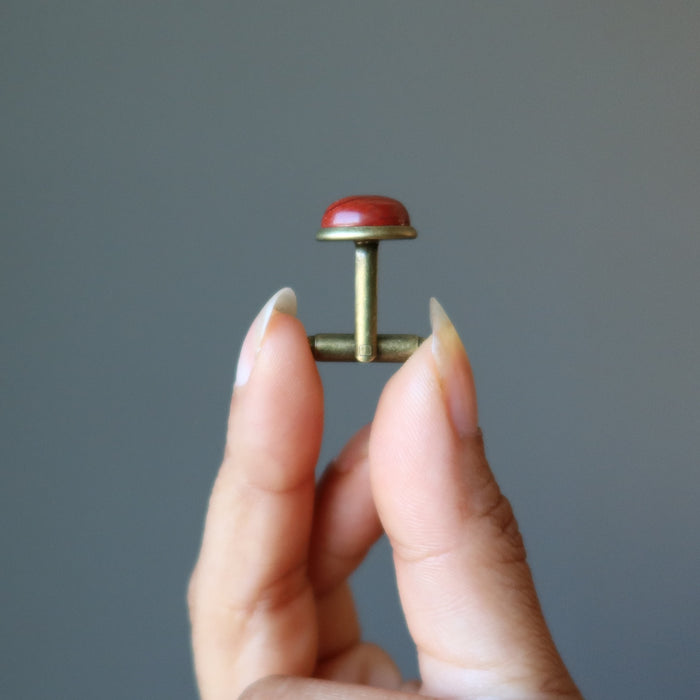 red jasper cufflinks in antique bronze