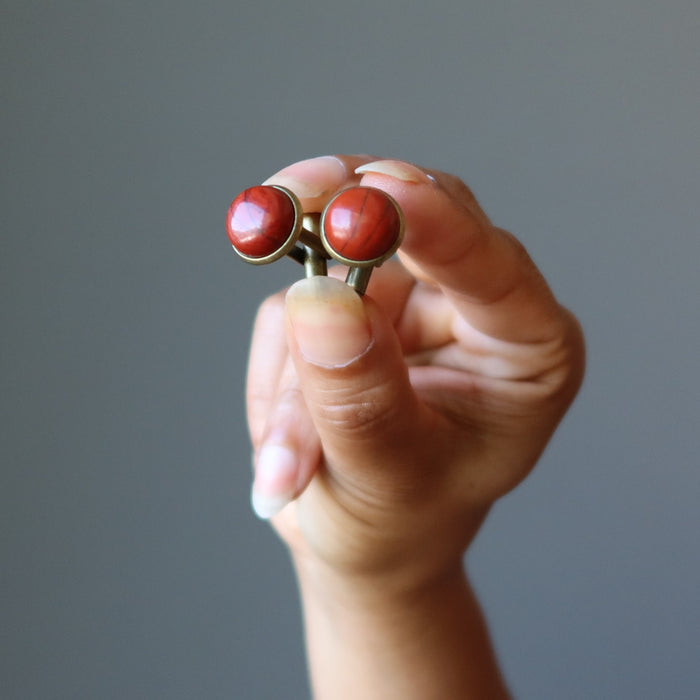 red jasper cufflinks in antique bronze