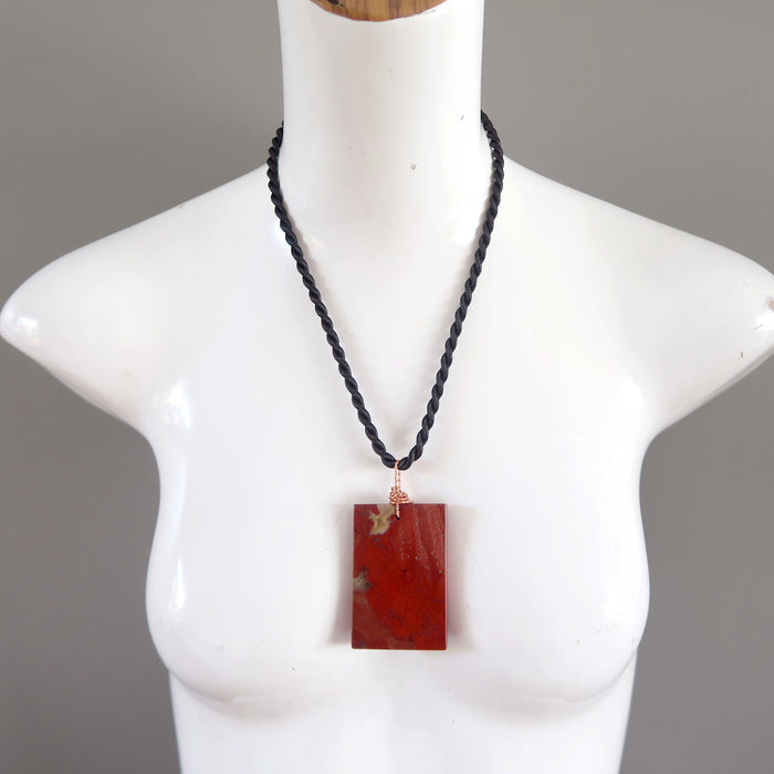 Red Jasper Necklace Big Energy Rectangle Copper Gemstone