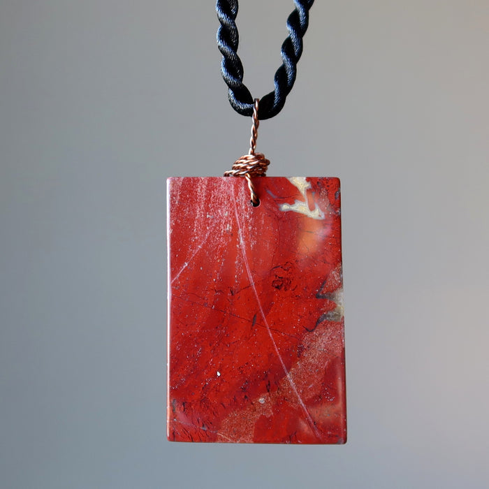 Red Jasper Necklace Big Energy Rectangle Copper Gemstone