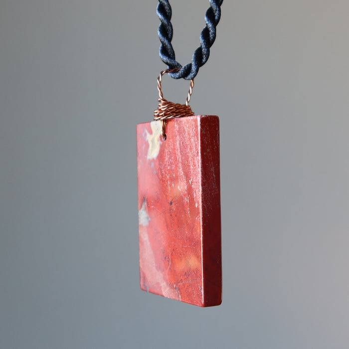 Red Jasper Necklace Big Energy Rectangle Copper Gemstone
