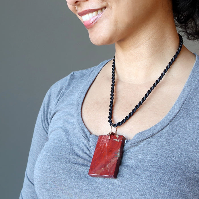 Red Jasper Necklace Big Energy Rectangle Copper Gemstone