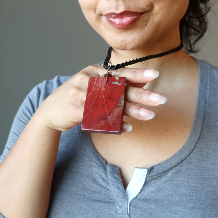 Red Jasper Necklace Big Energy Rectangle Copper Gemstone