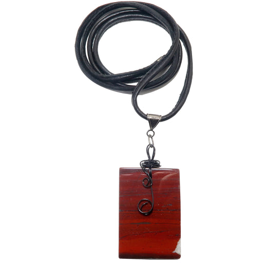 red jasper rectangle necklace on black leather