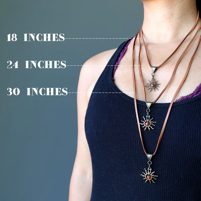 layered red jasper sun necklace in 18, 24 and 30 inches