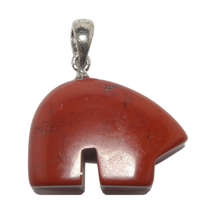 red jasper bear on silver pendant bail