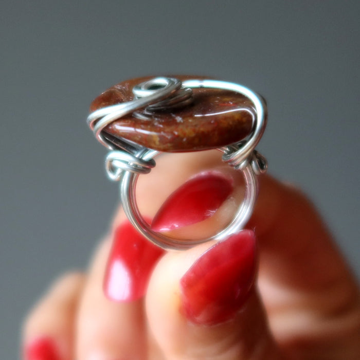 red jasper silver wire ring