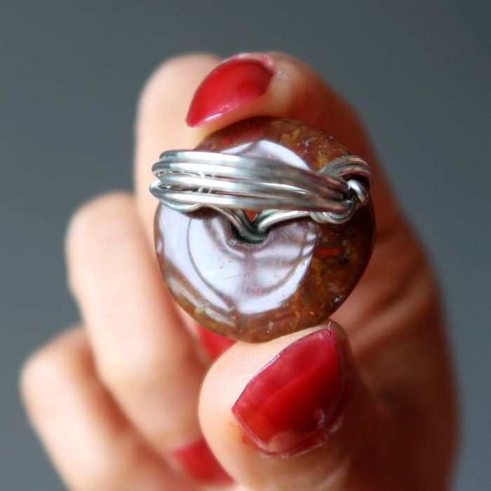 red jasper silver wire ring