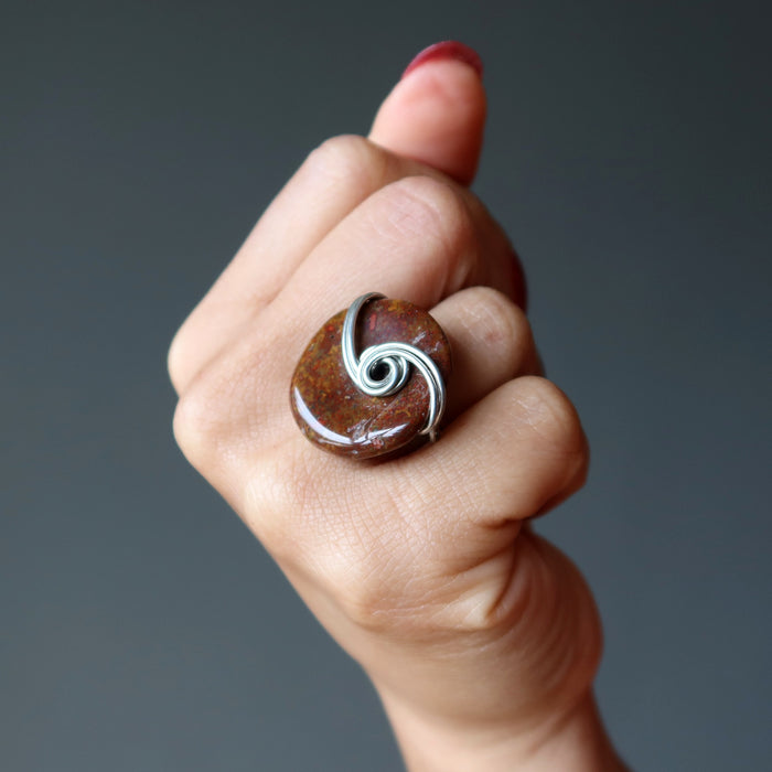 red jasper silver wire ring
