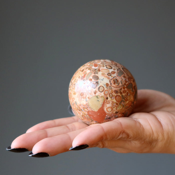 hand holding safari jasper sphere