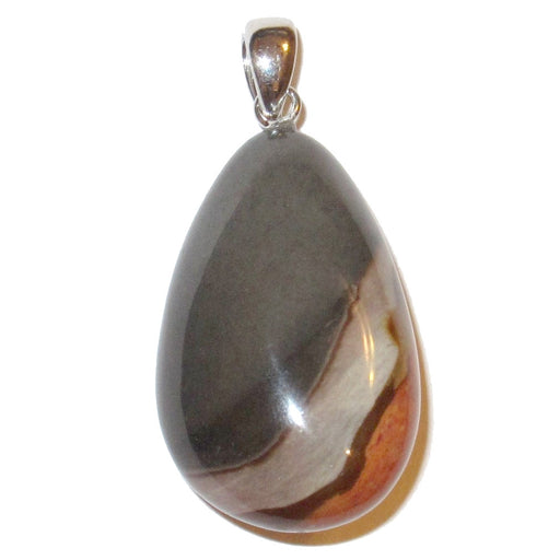 gray, cream, brown, red polychrome jasper teardrop on silver pendant
