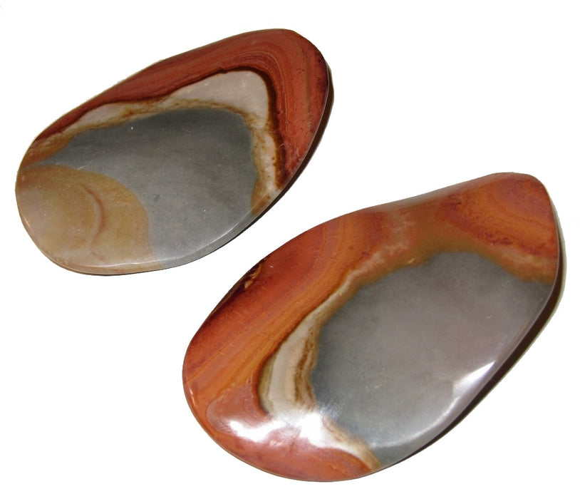 multi colored red, yellow, gray, brown polychrome jasper stones cut in thin potato chip gemstones