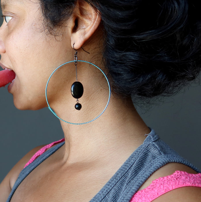 jet stone hoop earrings