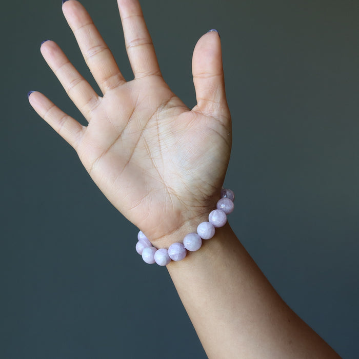 kunzite bracelet on wrist
