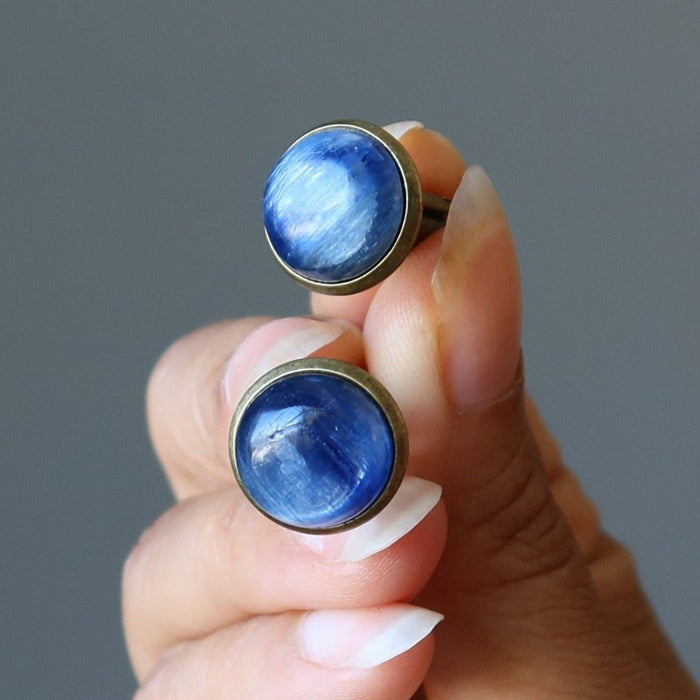 blue kyanite antique bronze cufflinks