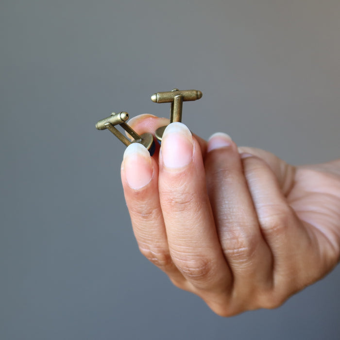 back of blue kyanite antique bronze cufflinks