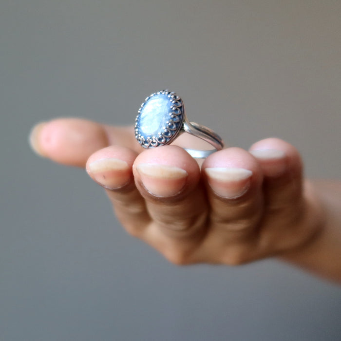 blue kyanite oval in adjustable sterling silver ring