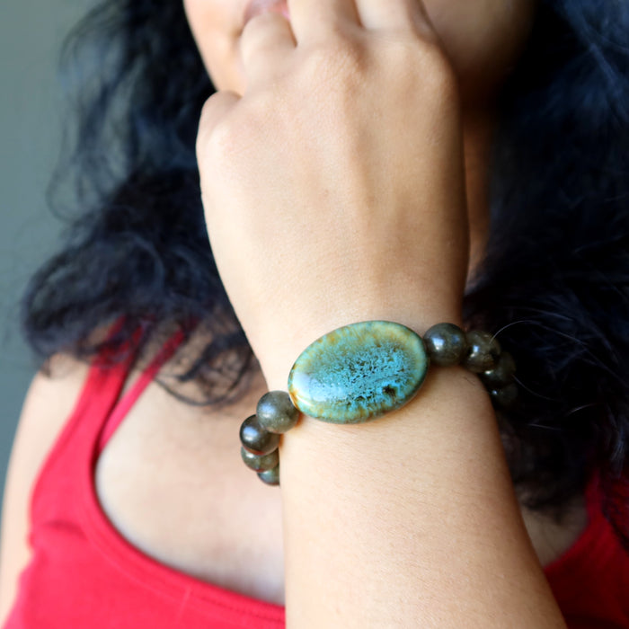 Labradorite Bracelet Blue Oval Ceramic Mirror
